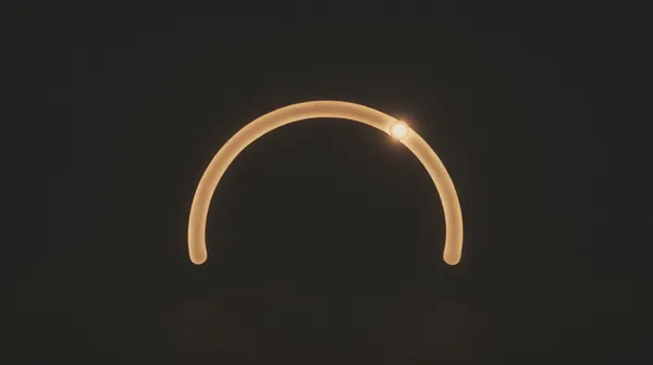 A glowing amber open arc with a single bright point on it — an open loop holding one withheld detail.